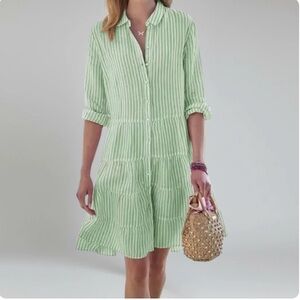 Like New - OVERSIZED DRESS – Green & White STRIPED With POCKETS – Size MEDIUM